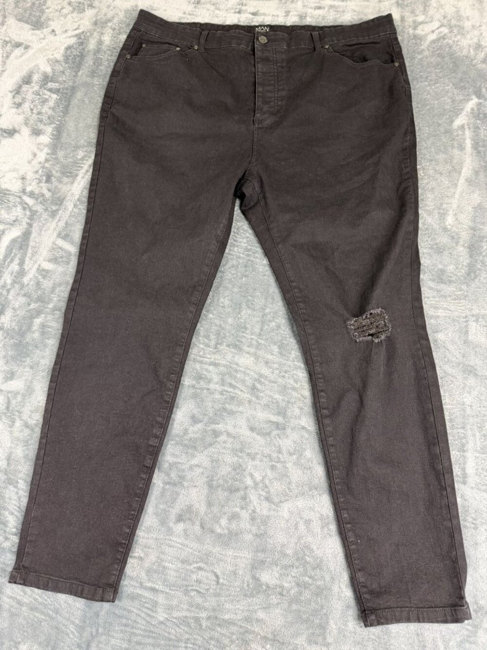 BoohooMAN Mens Black Distressed  Ripped Jeans 44